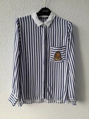 Zara 3564/158 shirt blouse with emblem and stripes size L