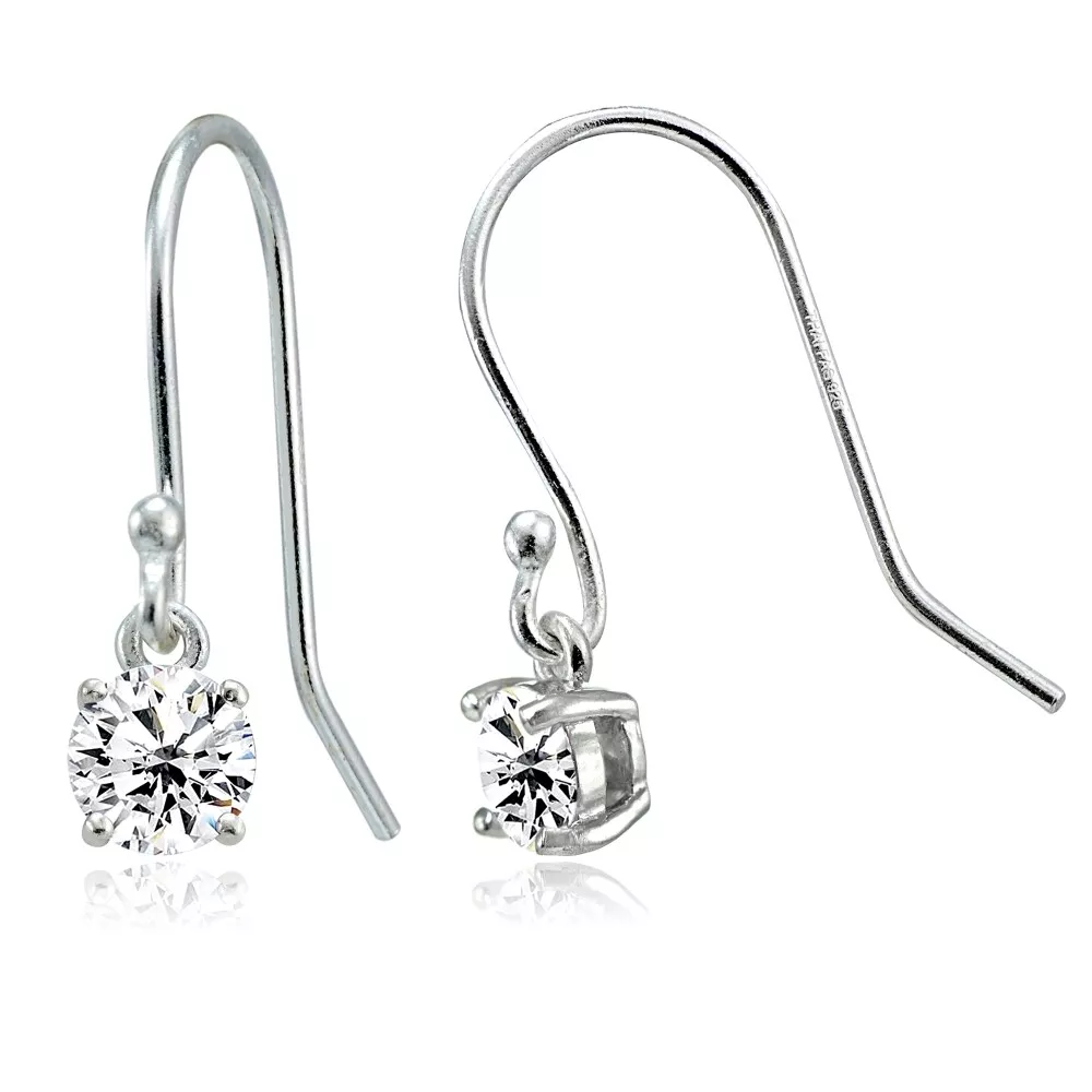 Sterling Silver Cubic Zirconia Solitaire Dangle Earrings eBay