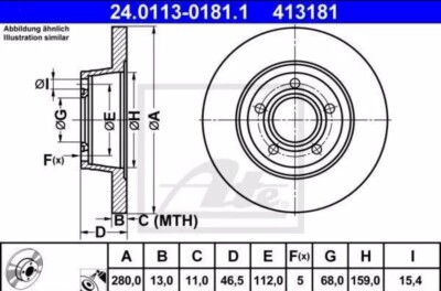 2 St. Bremsscheibe VorneATE 24.0113-0181.1 für Audi A4 Avant A4