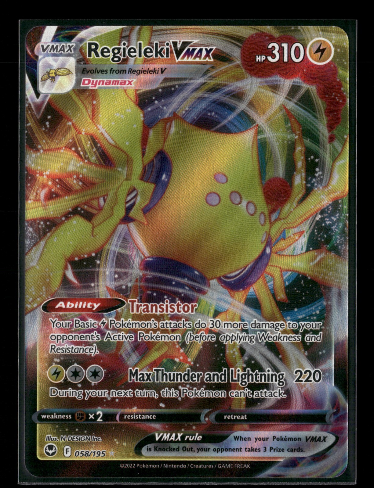 Regieleki VMAX 058/195 Silver Tempest HOLO Pokemon Card NM