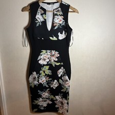 Quiz Floral Sleeveless Scuba Bodycon Dress Size 10 Black
