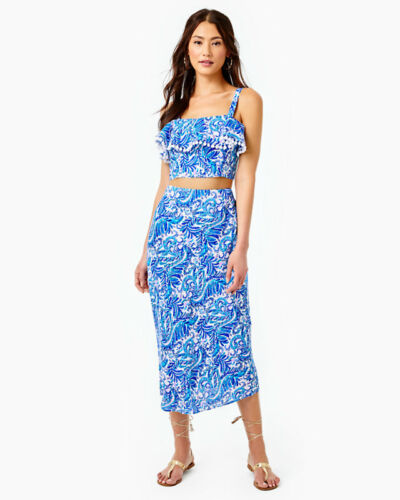 $218 NEW Lilly Pulitzer 2 PC GRETNA SET Baha Blue Bird Is The Word Top Skirt 12 - Picture 3 of 18