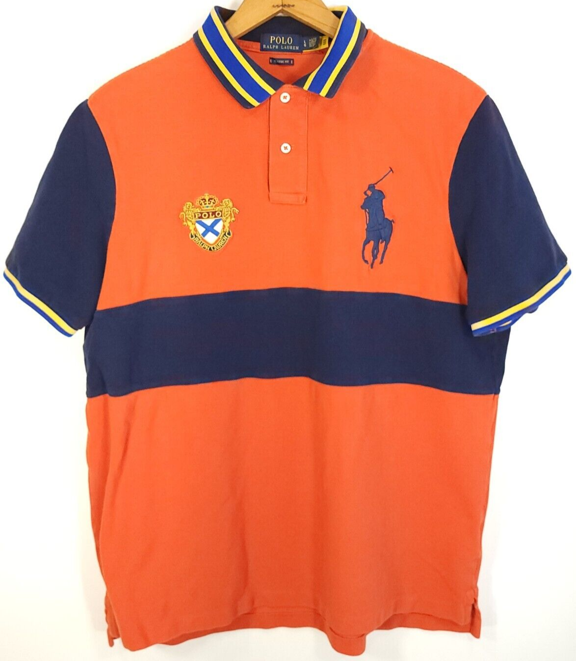 Polo Ralph Lauren camicia uomo grande vestibilità classica arancione blu navy grande pony