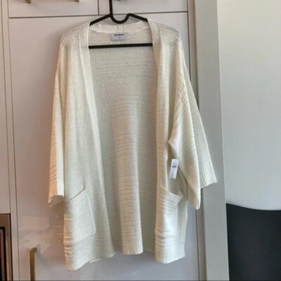 Brandneu weiß/creme Old Navy 3/4 Arm offene Strickjacke mit Taschen