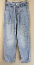 We The Free Chambray Baggy Utility Pants Sz 25 Free People High Rise Tie Belt
