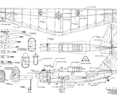 Curtiss SB2C-1 Helldiver C/L 35'' Wingspan Model Airplane Printed Plans Templates