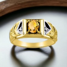Citrine With 14K Solid Yellow Gold Ring For Men's AL519