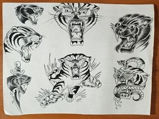 ORIGINAL 1980s HAND DRAWN, Vintage Traditional Tattoo Flash Production Sheet 2