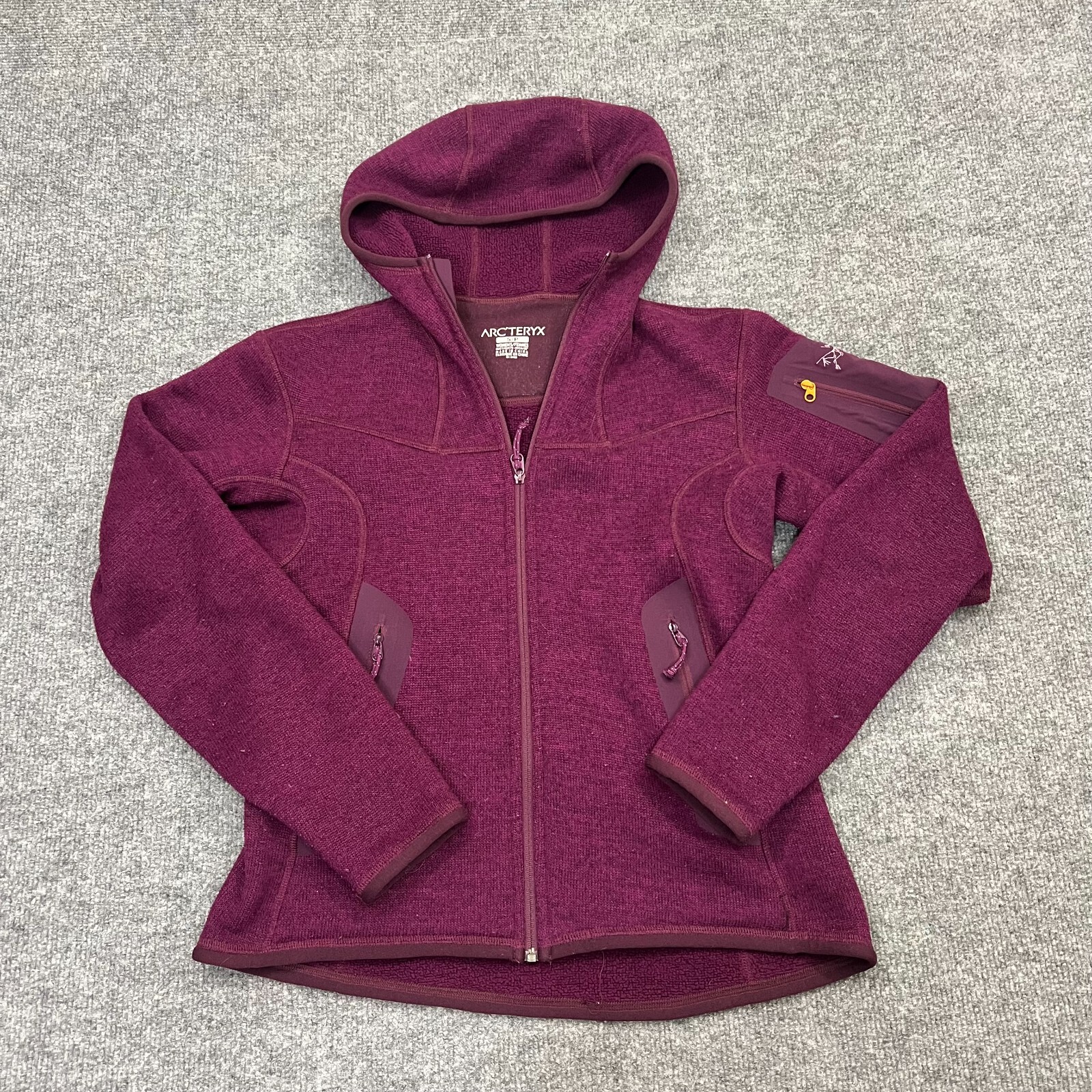 ARC'TERYX Arcteryx Polartec Full Zip Covert Fleece Felpa con Cappuccio Giacca Viola Borgogna Donna S