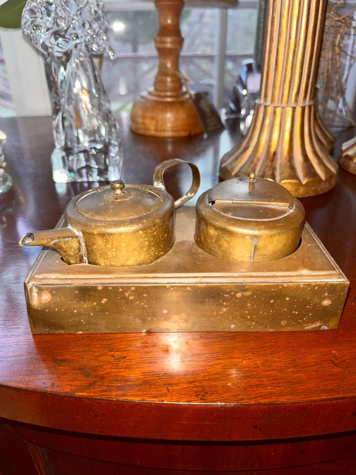 linterna de aceite japonesa antigua de bronce/cobre de finales de la era Edo o Meiji (c. 1800). Foto 3 de 4