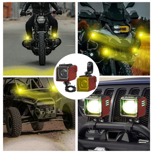 Pair Yellow White Motorcycle LED Spot Light Auxiliary Headlight Fog Driving Lamp - Picture 2 of 16