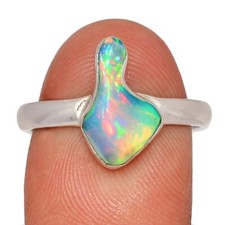 Natural Ethiopian Opal Polish Rough 925 Sterling Silver Ring Jewelry s.9 CR74378