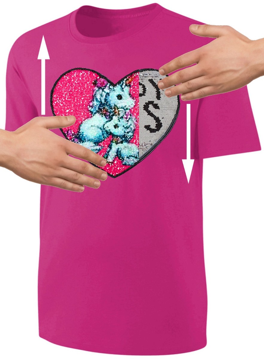 Mädchen T-Shirt Wende Pailletten Einhorn Herz Streichel Shirt Pink