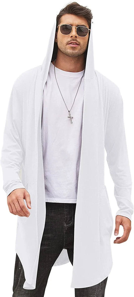 COOFANDY Men's Long Hooded Cardigan Shawl Collar Lightweight Open Front Drape Ca