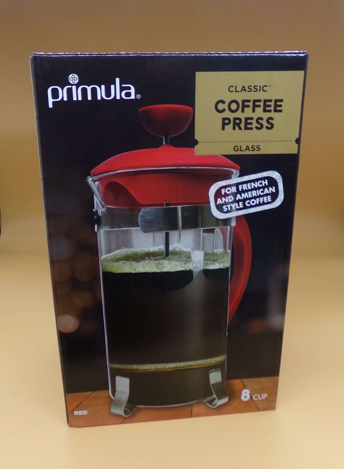 Primula Classic Coffee Press, Glass 8 cup, Red, French and A