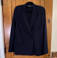 Lauren Ralph Lauren Women s Navy Double Breasted Button Blazer Jacket Pockets 12