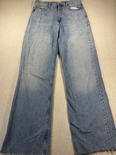 Zara Jeans Womens 8 Blue Denim Cotton Mid Rise Wide Leg Frayed Hem Outdoor