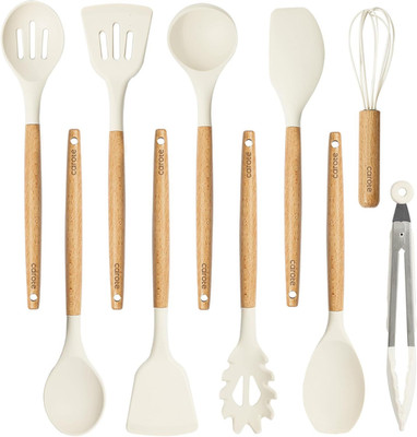 CAROTE Silicone Cooking Utensils Set, Kitchen 10 PCS, Cream White