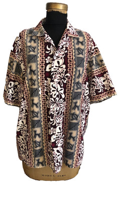 OHANA Custom Mens Cotton FLoral Aloha Hawaiian Shirt LARGE
