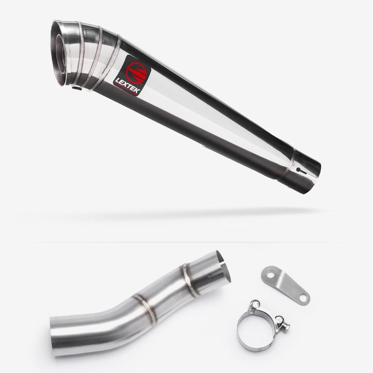 Lextek Stainless Steel MP4 Polished 300mm Exhaust with Link Pipe Silencer Rear