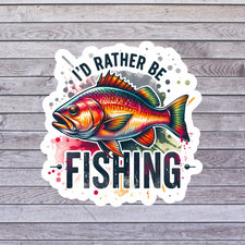 Fishing Humor Sticker Vinyl Decal Id Rather Be Fishing Colorful Bass Art