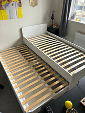 White Ikea Single Bed Frame with Pull-Out Bed and 2 Mattresses