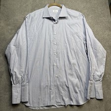 Brioni Dress Shirt French Cuff Blue Stripe Made Italy Business Mens 18.5 47