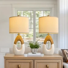 22” Boho Table Lamps for Bedroom Living Room Upgraded Set of 2 Medium Farmhou...