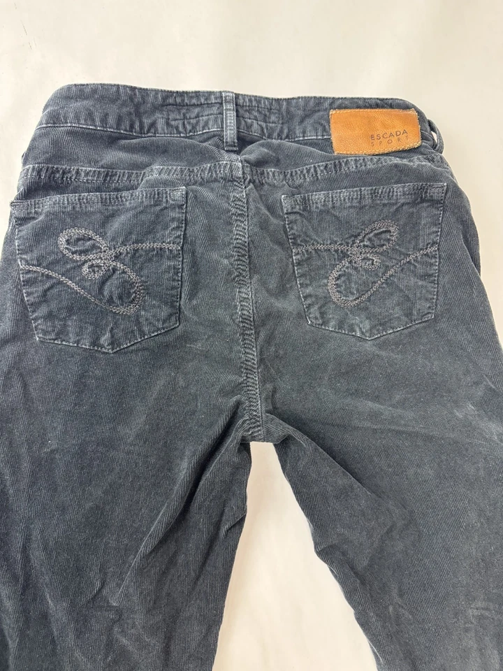 Pantalones Escada Sport Leyla Pana Bootcut Negro Grunge Recortados Talla 34 26" Cintura Foto 3 de 4