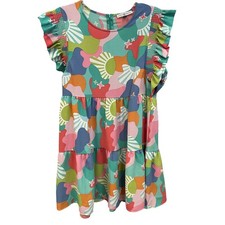 Michelle McDowell Tiered Dress Ruffle Sleeve Colorful Print Casual Size L