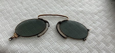 ANTIQUE GOLD TONE WIRE PINCE NEZ SMOKEY SPECTACLES FROM 1800'S BOX