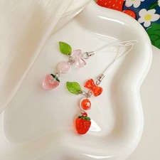 Strawberry Leaf Keychain with Red Strawberry Lightweight Acrylic Chain