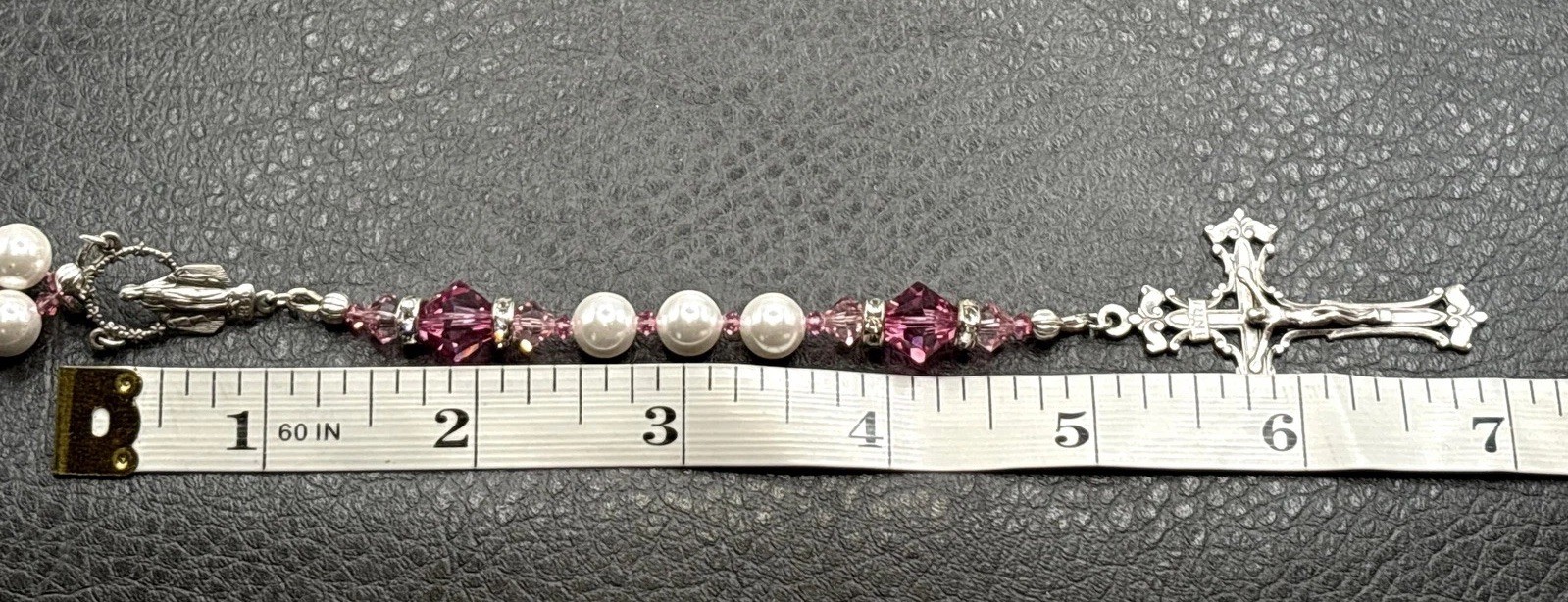 VTG Italy Sterling Silver Rosary Made With Swarovski Pink Crystal Faux ...