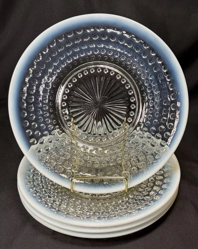 4 Vintage Anchor Hocking Moonstone Hobnail Opalescent 8.5" Plates Lot