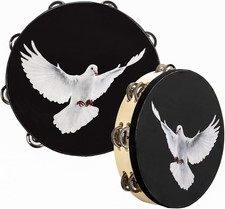 Elsjoy Set of 2 Tambourine, 10" and 8" Dove Church Tambourine with Double Row Ji