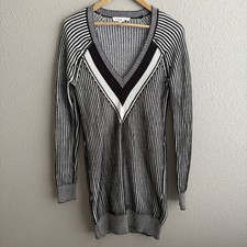 BCBGeneration Black White Striped Long Sleeve V-neck Cotton Sweater Dress S