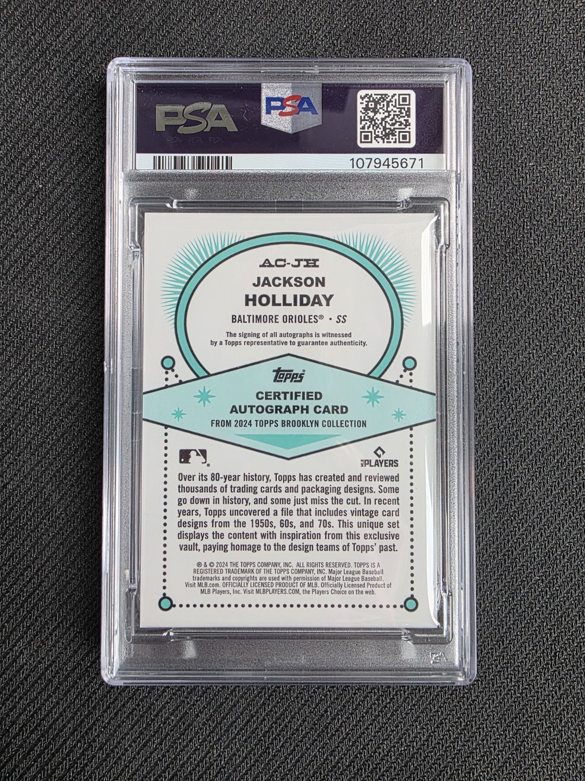 Jackson Holliday PSA 10 Rookie Card On Card Autograph /75  view 2