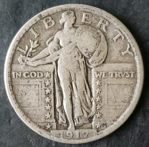 1917 25c Standing Liberty Silver Quarter Dollar, Variety 2