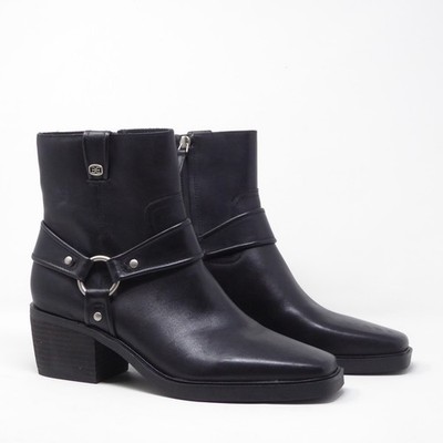 NEW Sam Edelman Womens Barrett Ankle Boots Black Leather Harness Square Toe 9M