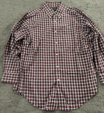 Lauren Ralph Lauren Dress Shirt Mens 16-1/2 32 33 Red Plaid Non-Iron 100 Cotton