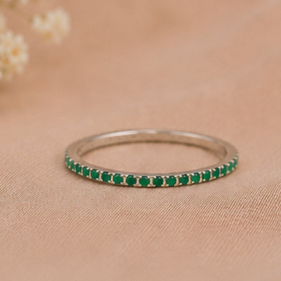 925 Sterling Silver Green Emerald Eternity Stackable Band Ring Half Pave Gift
