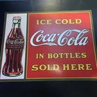 COCA-COLA "Ice Cold Coca-Colas In Bottles Sold Here" Tin Sign Vintage Graphics
