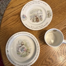 Beatrix Potter Mrs Tiggy-Winkle Wedgwood England 3 Pc Nursery Set Plate Mug Bowl