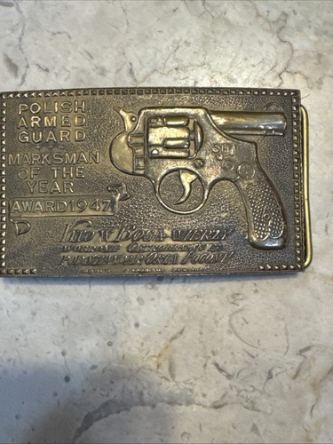 Polish Armed Guard Marksman 1947 Gun Pistol Poland 70s NOS Vintage Belt Buckle