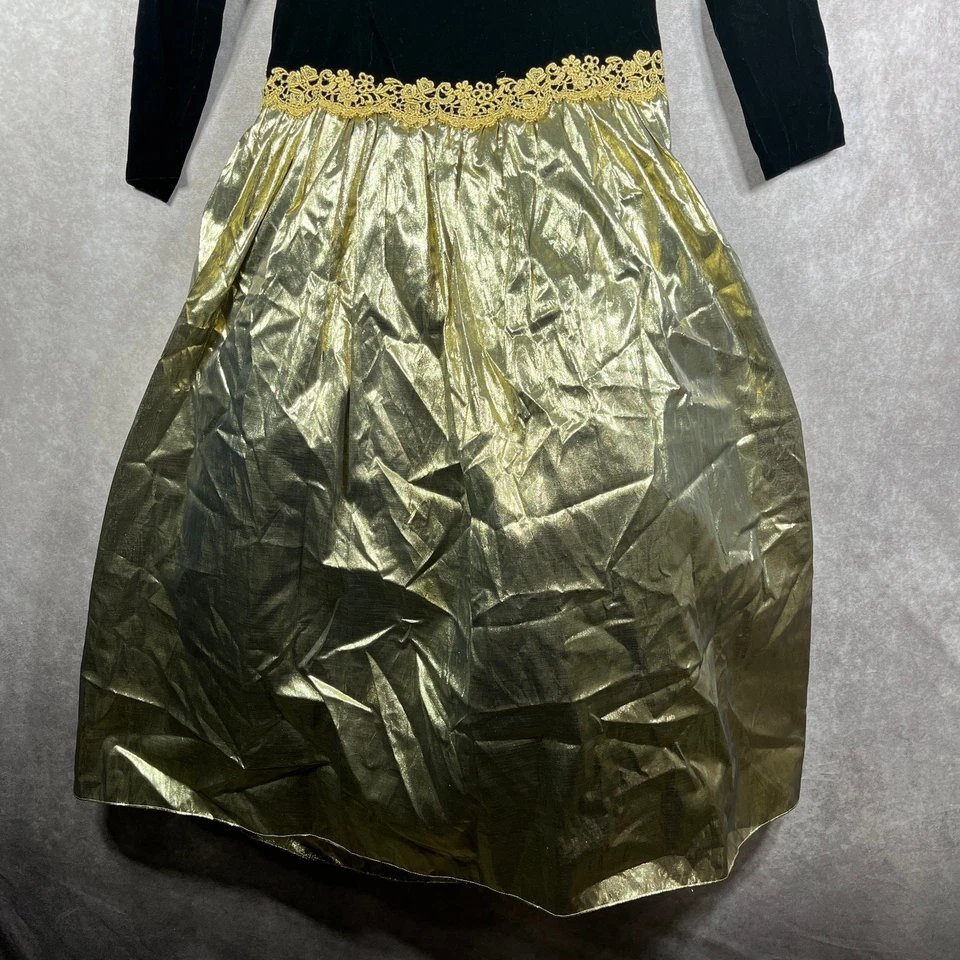 Vintage 90s Scott McClintock Gown Dress Womens 6 Black Lame Gold Formal Ball - Image 3 of 4