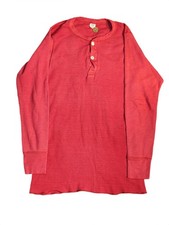 Vintage 70s Hanes Henley Waffle Knit Thermal Long Sleeve Shirt Red Mens Large