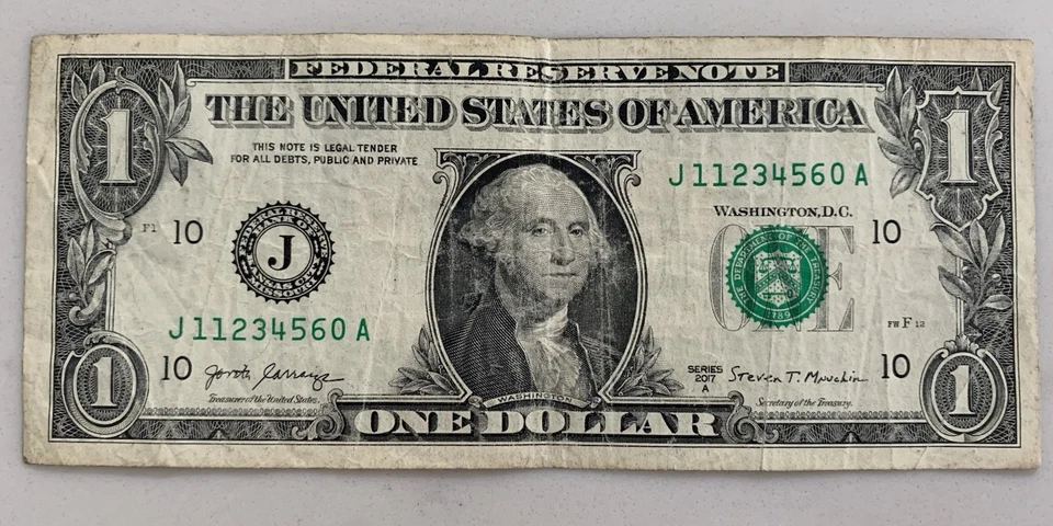 $1 BILL - Ascending Partial Ladder True Run of 6 Digits + Wrap Around ONE DOLLAR - Image 2 of 4