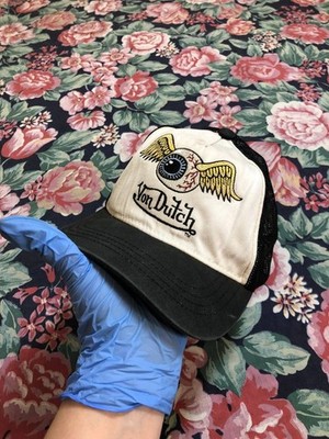 Von Dutch Truckermütze weiß schwarz fliegender Augapfel Wortmarke bestickt Kappe
