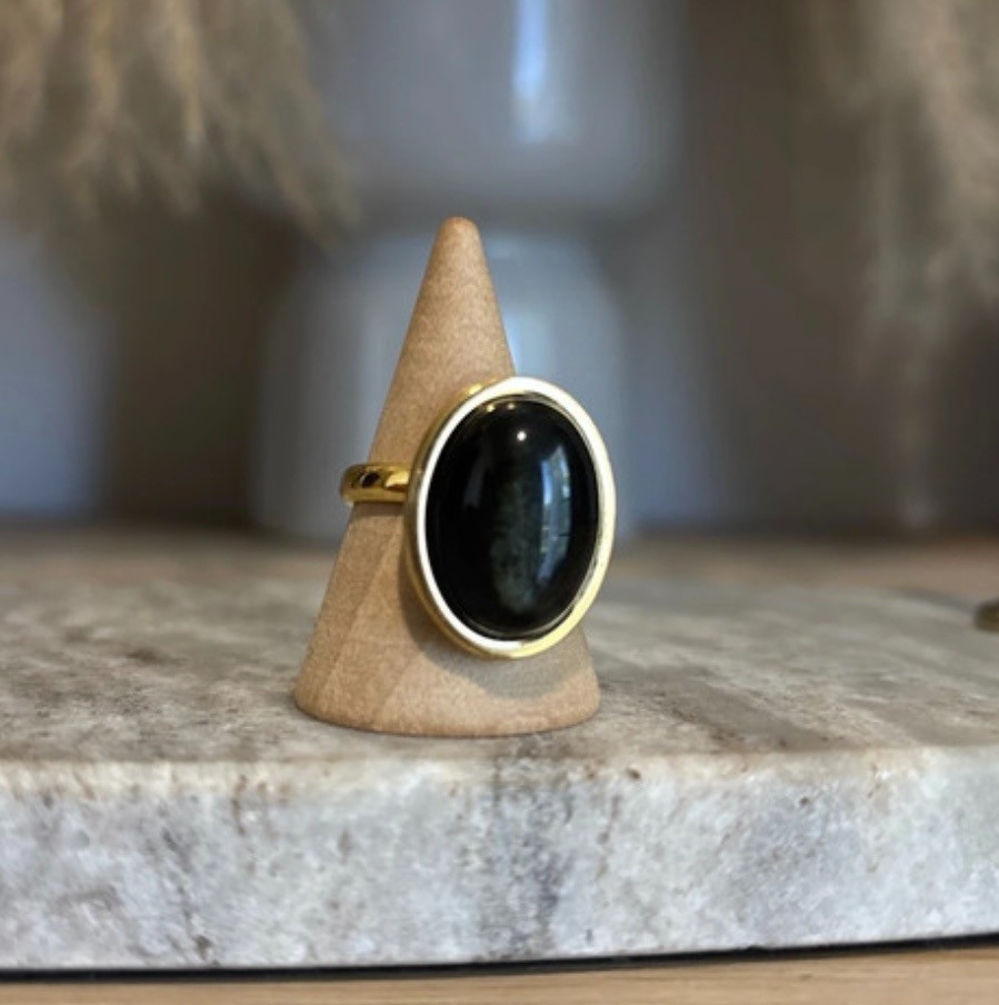 Bague en obsidienne dorée véritable pour bloquer les ondes négatives