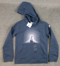 Nike Hoodie Youth Med Navy Blue Fleece Kangaroo Pocket Boxy Tunnel Graphic NWT